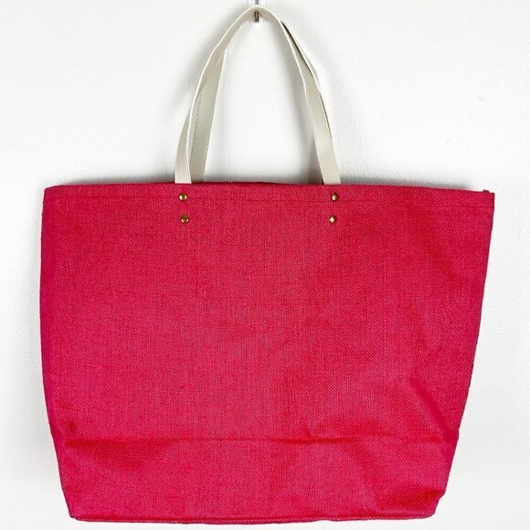MUD PIE | Dazzle Jute Red Hot Pink Sequin Stripe Large Tote Bag - Picture 2 of 9